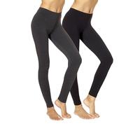 No Nonsense Women's Cotton Legging, Black/Charcoal Grey - 2 Pair Pack, Large