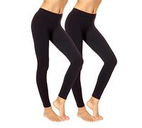 No Nonsense Women's Cotton Legging, New Black/Black-2 Pair Pack, Large (Pack of 2)