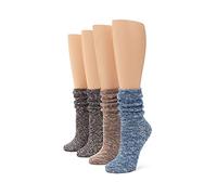 No Nonsense Women's Marl Slub Slouch Boot Sock, 4 Pair Pack, Black/Black/Brown/Blue, 4-10