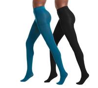 No Nonsense Women's Super-Opaque Control-top Tights, 90 den, Black/Galaxy, S (Pack of 2)
