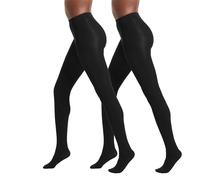 No Nonsense Women's Super Opaque Control-top Tights, 90 Denier, Black/Black, L (Pack of 2)