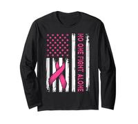 No One Fight Breast Cancer Alone Pink Support Flag Men Women Long Sleeve T-Shirt