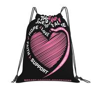 No One Fights Alone Breast Cancer Awareness Heart Unisex Drawstring Bag Waterproof Drawstring Backpack Large Gym Sack For Yoga Travel Gym