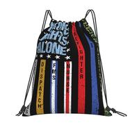 No One Fights Alone Patriotic American Flag Women Men String Backpack Adjustable Swimming Bag Waterproof Drawstring Backpack For Travel Gym Holidays