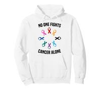 No One Fights Cancer Alone Multicolor Awareness Ribbon Color Pullover Hoodie
