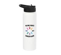 No One Fights Cancer Alone Multicolor Awareness Ribbon Color Stainless Steel Insulated Water Bottle