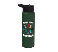 No One Fights Cancer Alone Multicolor Awareness Ribbon Color Stainless Steel Insulated Water Bottle