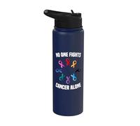 No One Fights Cancer Alone Multicolor Awareness Ribbon Color Stainless Steel Insulated Water Bottle