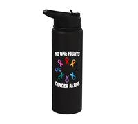 No One Fights Cancer Alone Multicolor Awareness Ribbon Color Stainless Steel Insulated Water Bottle