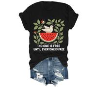 No One is Free Until Everyone is Free Shirt Vintage Floral Flag Subtle Watermelon Graphic Tee Tops Black
