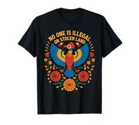 No One is Illegal On Stolen Land Folk Bird Indigenous Rights T-Shirt