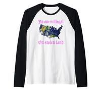 No One is Illegal On Stolen Land Immigrants Rights No Migra Raglan Baseball Tee