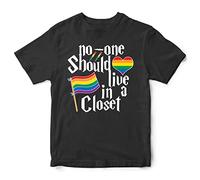 No-One Should Live in A Closet Kids T Shirt LGBTQ Gay Pride Rainbow Boys Girls, 9-11 Years, Black