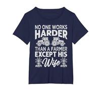 No One Works Harder Than A Farmer Except His Wife T-Shirt, Women's Plus, Navy Blue, 3X