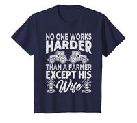 No One Works Harder Than A Farmer Except His Wife T-Shirt, Youth, Navy Blue, X-Small