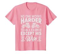 No One Works Harder Than A Farmer Except His Wife T-Shirt, Youth, Pink, X-Small