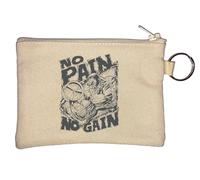 No Pain No Gain Bicep Curl Bodybuilder Sketch Key Chain Coin Purse Beige