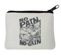 No Pain No Gain Bicep Curl Bodybuilder Sketch Neoprene Coin Purse Pouch 12x9cm White