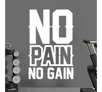 No Pain, No Gain - Gym Motivational Quote Decal Wall Sticker [Large] [White]