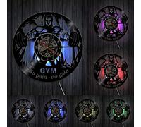 NO PAIN NO GAIN GYM Wall Clock Fitness Vinyl Record Wall Clock Weightlifting Men Inspirational Fitness Studio Wall Decor Clock LED lights