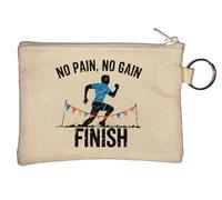 No Pain No Gain Run Until You Finish Key Chain Coin Purse Beige
