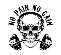 No Pain No Gain Wall Decor Fitness Skull Wall Sticker Wall Decor VinylRemovable-XL-75x77cm-Black