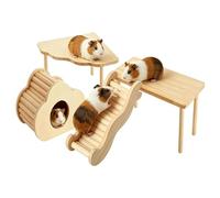 No-Paint Hamster Habitat, Wooden Climbing Ramp, 9.84x4.72x5.12 Inches Stage with Multi-Level Build, Natural Timber Cloud House, Sturdy Bridge with Playful Style, Small Animal Furniture for Cage Play