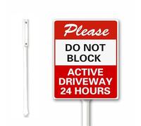No Parking Active Driveway 24 Hours Please Don't Block Metal Yard Sign With 12.8 inch Stake Kit, 12x15 CM, Set of 1, Sturdy Aluminum, Weatherproof, Outdoor Sign for Home Business Shop