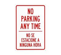 No Parking Anytime Bilingual Metal Warning Signs, Cautions Security Tin Sign, Safety Posted Signs for Street Business Wall Decor 8x12 Inch