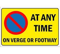 No Parking at any time on verge or footway - Self adhesive sticker (600mm x 400mm)