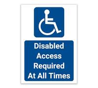 No Parking, Disabled access required Warning Sign. Tough, Durable and Rust Proof Weatherproof PVC Disabled Parking Sign No. 019 (Royal Blue, A4 (210mm x 297mm) - No Holes)