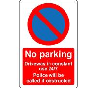 No parking driveway in constant use 24/7 Police will called if obstructed Safety sign - 1.2mm Rigid plastic 200mm x 150mm