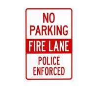 No Parking Fire Lane Police Enforced Metal Warning Signs, Cautions Security Tin Sign, Safety Posted Signs for Street Business Wall Decor 8x12 Inch