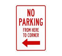 No Parking From Here To Corner With Left Arrow Metal Warning Signs, Cautions Security Tin Sign, Safety Posted Signs for Street Business Wall Decor 8 x 12 Inch