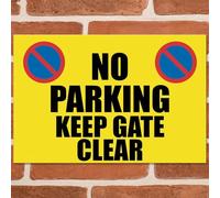 No Parking, KEEP GATE CLEAR (Yellow) Metal Signs Warning Car Parking, Plaque Metal Bar Signs Father's Day Indoor/Outdoor Garden Garage Vintage Retro Wall Plaque Man Cave Vintage Retro UK 20cm x 15cm