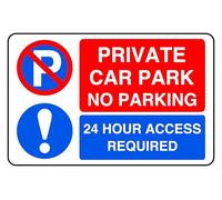 No Parking Private Parking 24 Hour Access Required - safety sign - 1.2mm Rigid plastic for indoor/outdoor usage (300mm x 200mm) Viewing Distance within 7m.