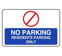 No Parking Residents Parking Only - safety sign - 1.2mm Rigid plastic for indoor/outdoor usage (400mm x 300mm) Viewing Distance within 14m.