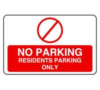 No Parking Residents Parking Only - safety sign - 1.2mm Rigid plastic for indoor/outdoor usage (600mm x 400mm) Viewing Distance within 20m.