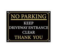 No Parking Sign - Keep Driveway Entrance Clear - Rust-Proof Weatherproof PVC, Outdoor Warning Sign, Multiple Sizes & Mounting Options - No. 016 (Black & Gold, A5 (148mm x 210mm) - Holes)