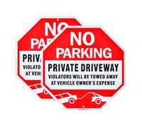 No Parking Sign Private Driveway 12x12 Inch Violators Will Be Towed Away at Vehicle Owner's Expense Sign 2 Pack