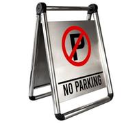 No Parking Sign - Stainless Steel Foldable Freestanding Warning for Lots, Garages, Malls & More