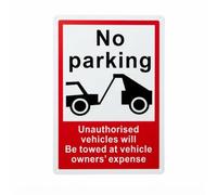 No Parking Unauthorised Vehicles Will Be Towed Sign | Red White Parking Warning Notice Decal for Driveway, Private Property, Car Park, Gate, Garage, Parking Area, Home and Business