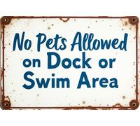 No Pets Allowed On Dock or Swim Area Metal Tin Sign No Pets Service Animals Specifically Trained To Aid A Disabled Person Are Allowed To Enter Metal Sign for Kitchen House Home 8x12 Inch