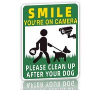 No Pooping Dog Signs For Yard, Warning Sign Please Clean Up After Your Dogs, 8"X12" Rust-Free Wall Hanging Yard Sign For Outdoor, Smile You're On Camera Pick Up Dog Poop Signs (Green-1PCS)