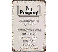 No Pooping Poster Sign Wall Art,Funny Decor Office Work Coworker Bathroom Restroom Toilet Powder Room Potty Humor Retro Metal Tin Sign Vintage Aluminum Sign for Home Coffee Wall Decor 12 X 8 Inch