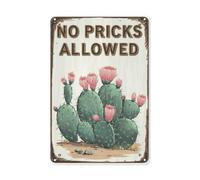 No Pricks Allowed Metal Sign - Sarcastic Cactus Warning Sign - Funny Retro Tin Poster For Home, Office, Or Bar
