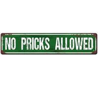 No Pricks Allowed Sign Warning Sign No Pricks Allowed Novelty Zone Sign Wall Decor For Farm Yard Front Door Indoor Outdoor Street Sign Rustic Road Sign 40x10 Cm