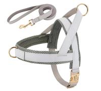 No Pull Adjustable Nylon Dog Harness Vest Personalised Dog Harness Leash Set For Medium And Large Dogs Labrador German Shepherd Dogs,GRAY,XL
