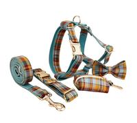 No Pull Dog Harness and Leash Set, Adjustable Soft Vest with Bow Tie and Poop Bag, Escape Proof for Small to Large Dogs, Classic Plaid Design