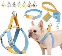 No Pull Dog Harness and Leash Set, Dog Collar, Step in Dog Halter Harness with Poop Bag Holder, Adjustable Lightweight Cotton Straps Suitable for Small Medium Large Dogs Outdoor Walking Running Hiking